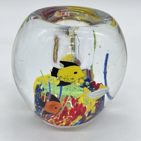 Set of 2 Vintage Murano Style Paperweights 3.5” Aquarium Candle Holders - Picture 8 of 10